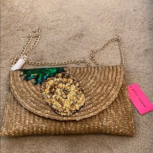 Betsey Johnston straw clutch